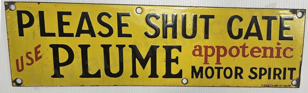 PLUME APPOTENIC MOTOR SPIRIT ENAMEL SIGN Image 1++