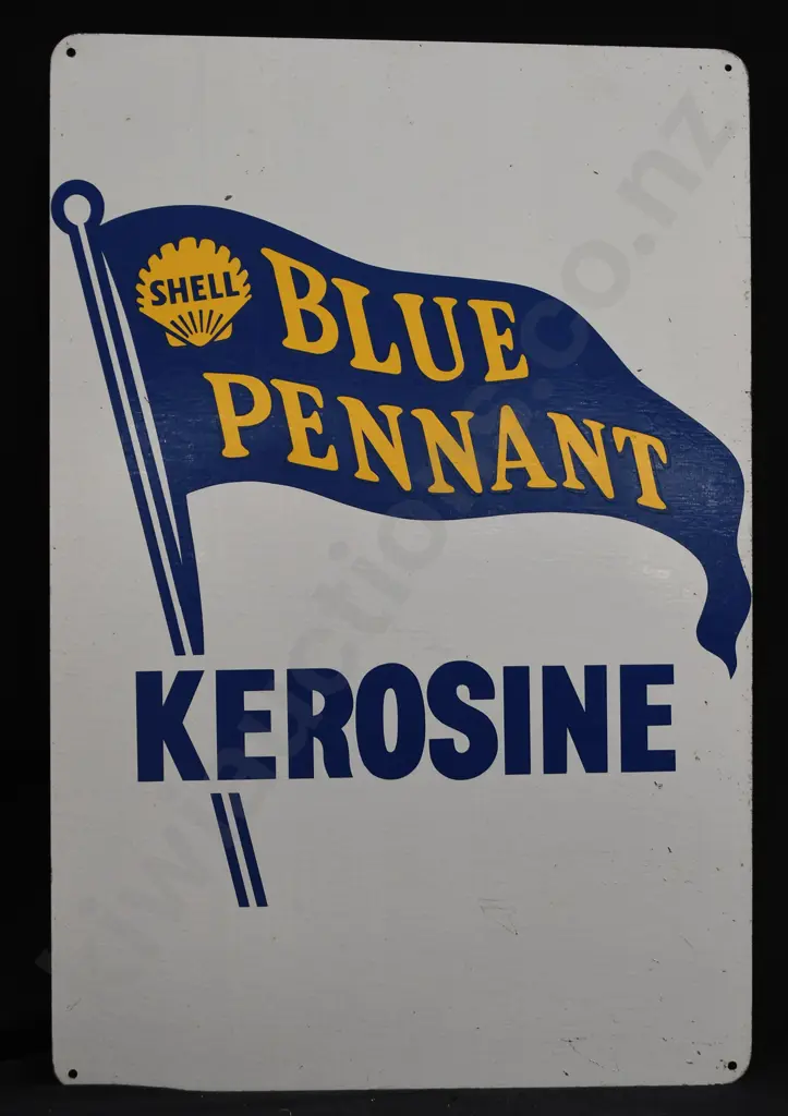 SHELL BLUE PENNANT KEROSINE PAINTED TIN SIGN Image 1++