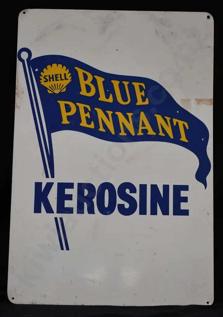 SHELL BLUE PENNANT KEROSINE PAINTED TIN SIGN Image 1++