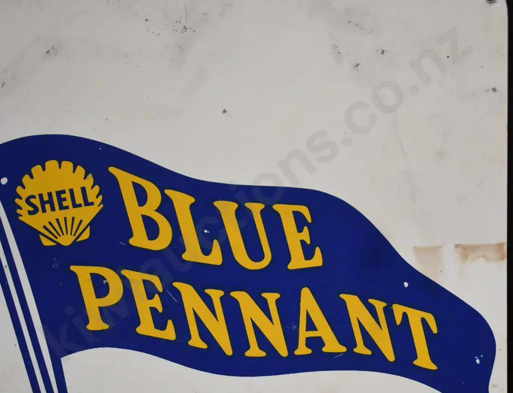 SHELL BLUE PENNANT KEROSINE PAINTED TIN SIGN Image 1++
