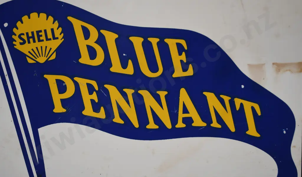 SHELL BLUE PENNANT KEROSINE PAINTED TIN SIGN Image 1++