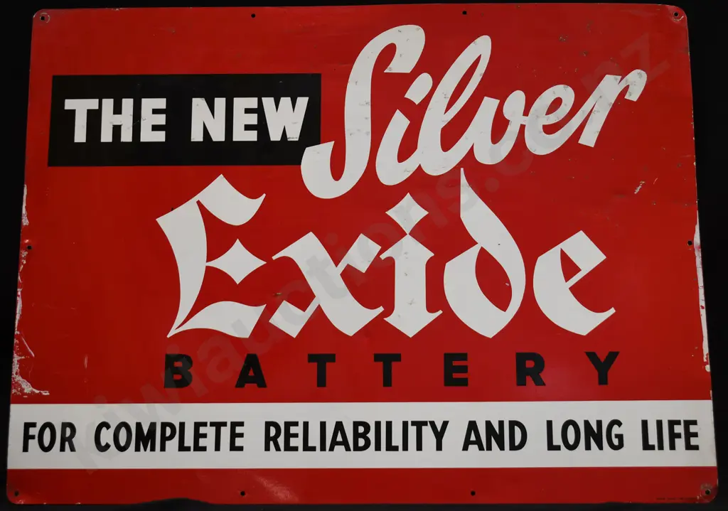 SILVER EXIDE BATTERY PAINTED TIN SIGN Image 1++