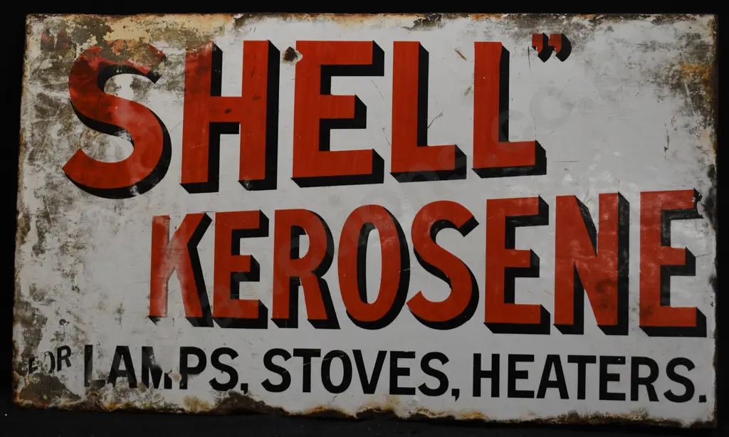 SHELL KEROSENE DOUBLE SIDED ENAMEL SIGN Image 1++