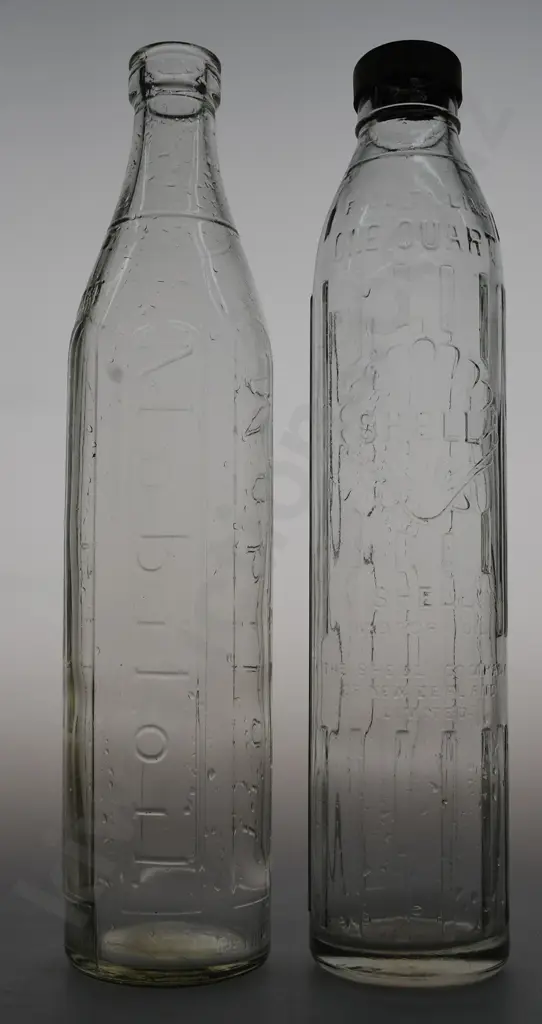 MOBIL AND SHELL QUART OIL BOTTLES Image 1++