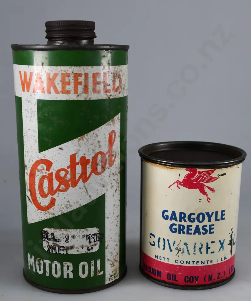 CASTROL MOTOR OIL AND GARGOYLE GREASE TINS Image 1++