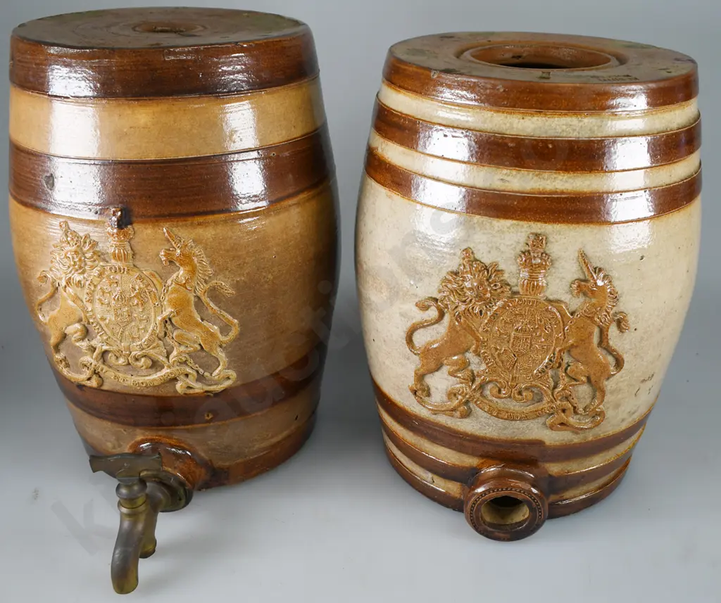 PAIR OF STONEWARE ALCOHOL BARRELS Image 1++