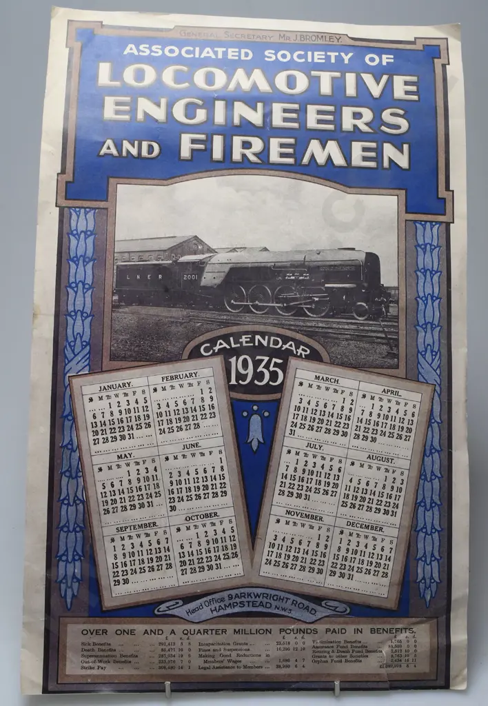 1935 CALENDAR LOCOMOTIVE ENGINEERS & FIREMAN ASSOCIATION Image 1++