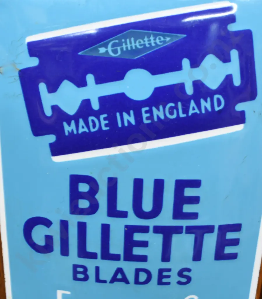 GILLETTE ENAMEL SIGN WITH BAROMETER & THERMOMETER Image 1++