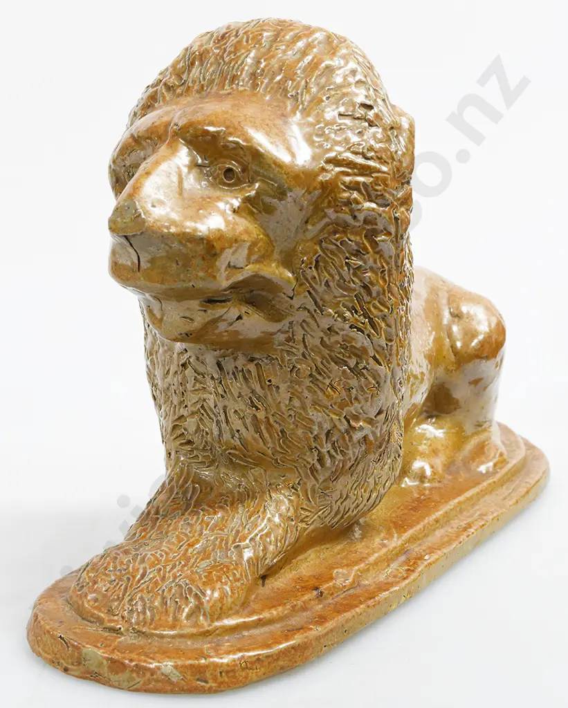 PAIR COLONIAL SALT GLAZED POTTERY LIONS Image 1++