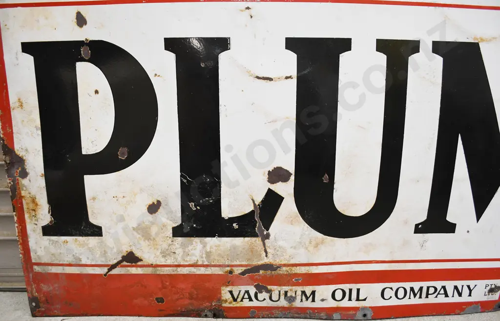 PLUME VACUUM OIL COMPANY ENAMEL SIGN Image 1++