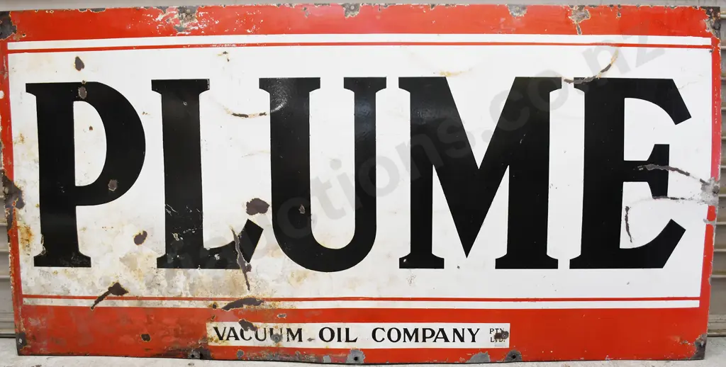PLUME VACUUM OIL COMPANY ENAMEL SIGN Image 1++
