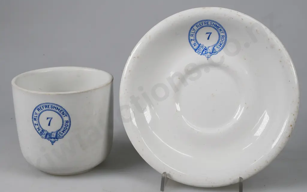 NZ RALWAY REFRESHMENT ROOMS CUP AND SAUCER, NUMBER 7 TAIHAPE Image 1++