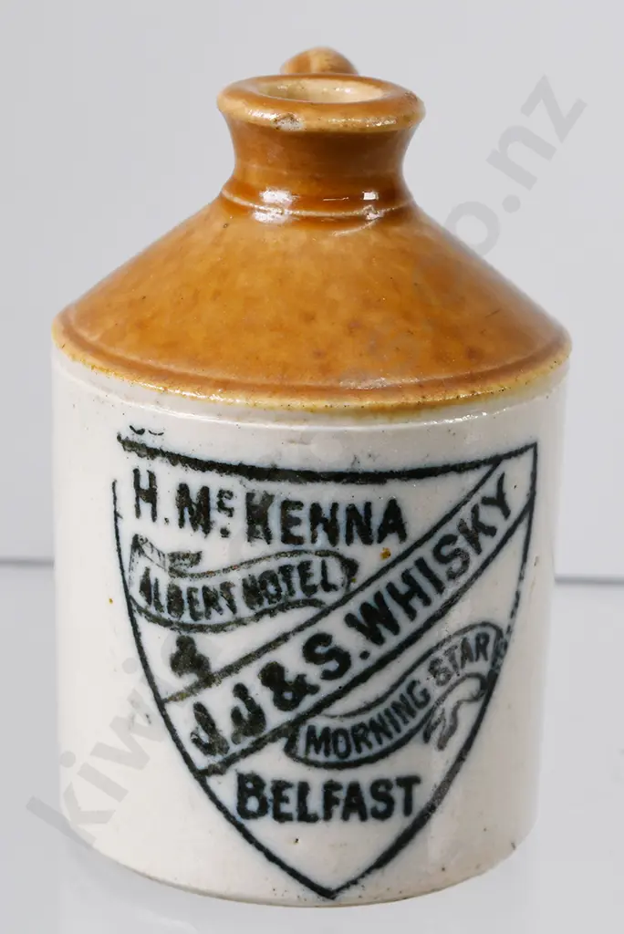 McKENNA J J & S WHISKY BELFAST MINIATURE STONEWARE JAR Image 1++