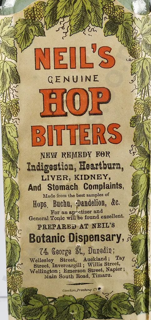 NEIL'S HOP BITTERS DUNEDIN LABELLED SCHNAPPS Image 1++