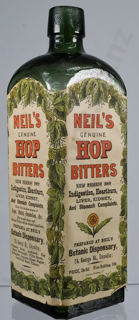 NEIL'S HOP BITTERS DUNEDIN LABELLED SCHNAPPS Image 1++