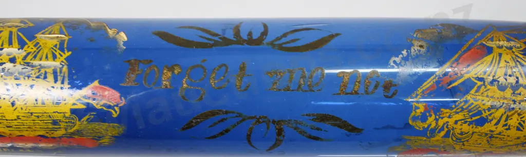 COBALT GLASS ROLLING PIN NORTHUMBERLAND SAILING SHIP DATED 1874 Image 1++