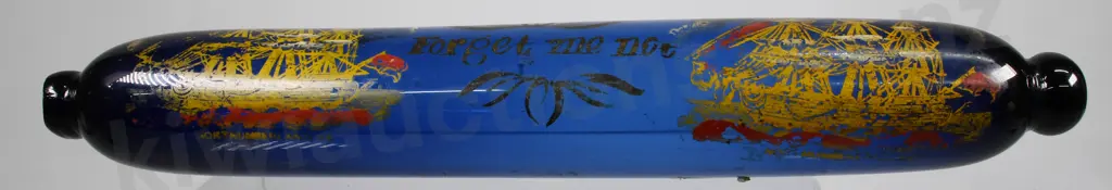 COBALT GLASS ROLLING PIN NORTHUMBERLAND SAILING SHIP DATED 1874 Image 1++