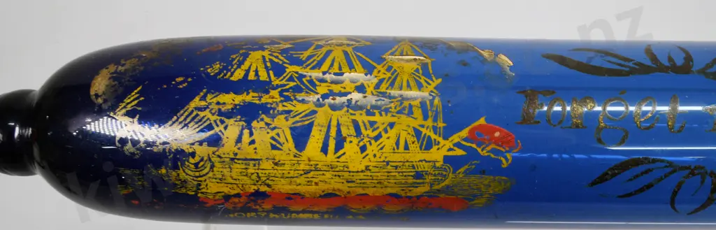 COBALT GLASS ROLLING PIN NORTHUMBERLAND SAILING SHIP DATED 1874 Image 1++