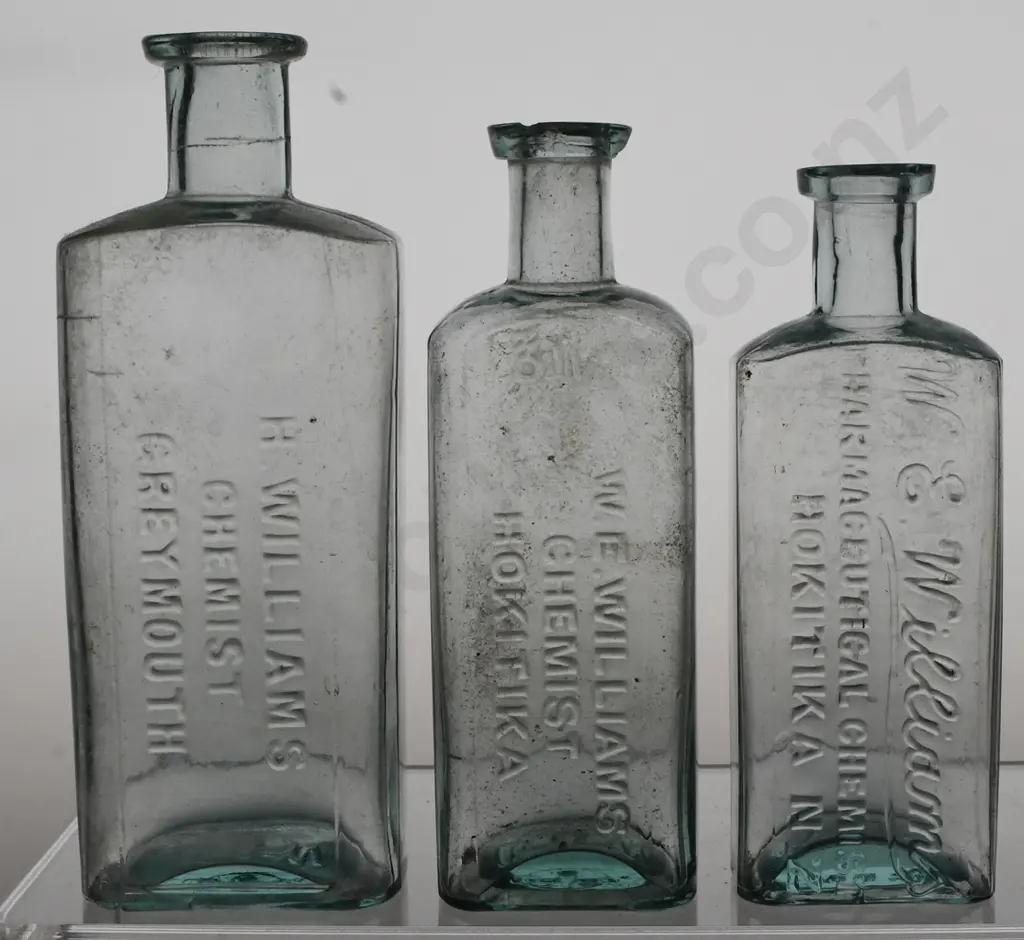GREYMOUTH, HOKITIKA CHEMIST BOTTLES Image 1++