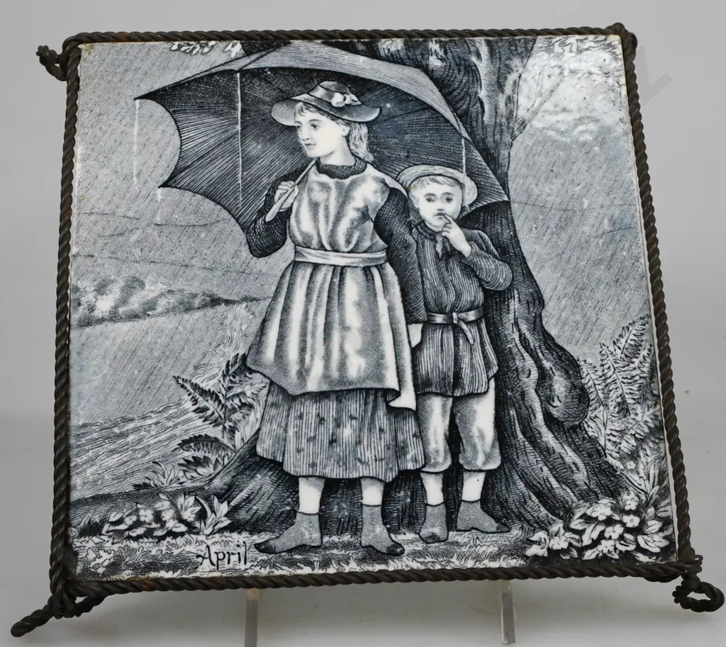 EARLY WEDGWOOD CERAMIC TILE ON STAND Image 1++
