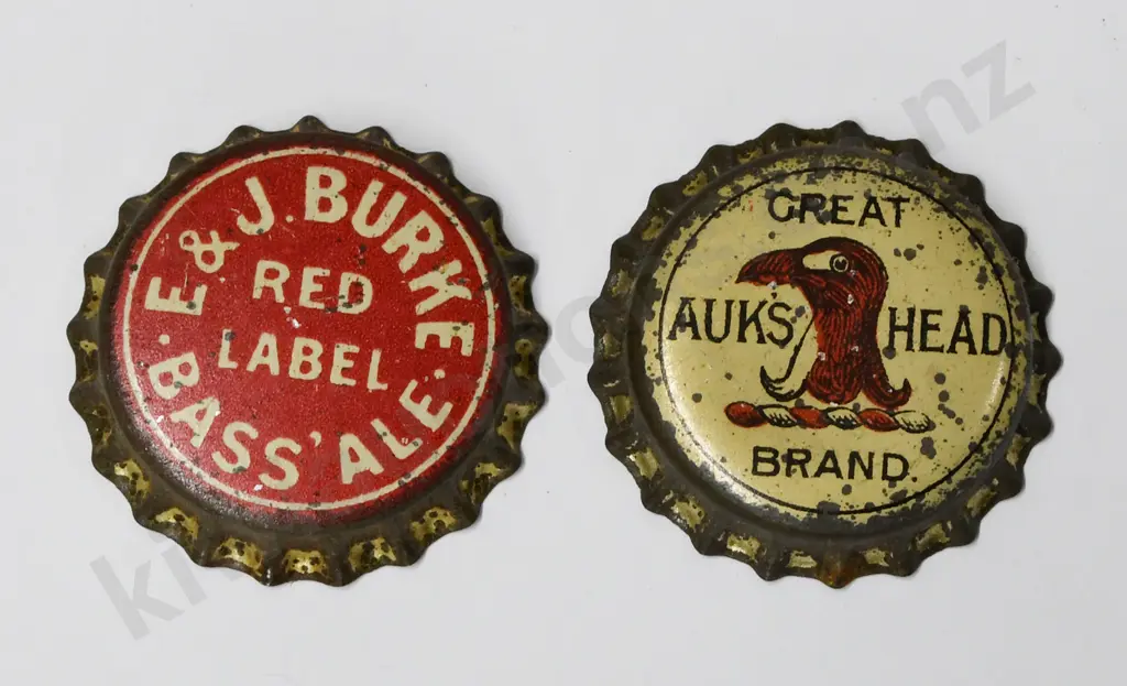 E & J BURKE BASS ALE, AUKS HEAD BOTTLE CAPS Image 1++