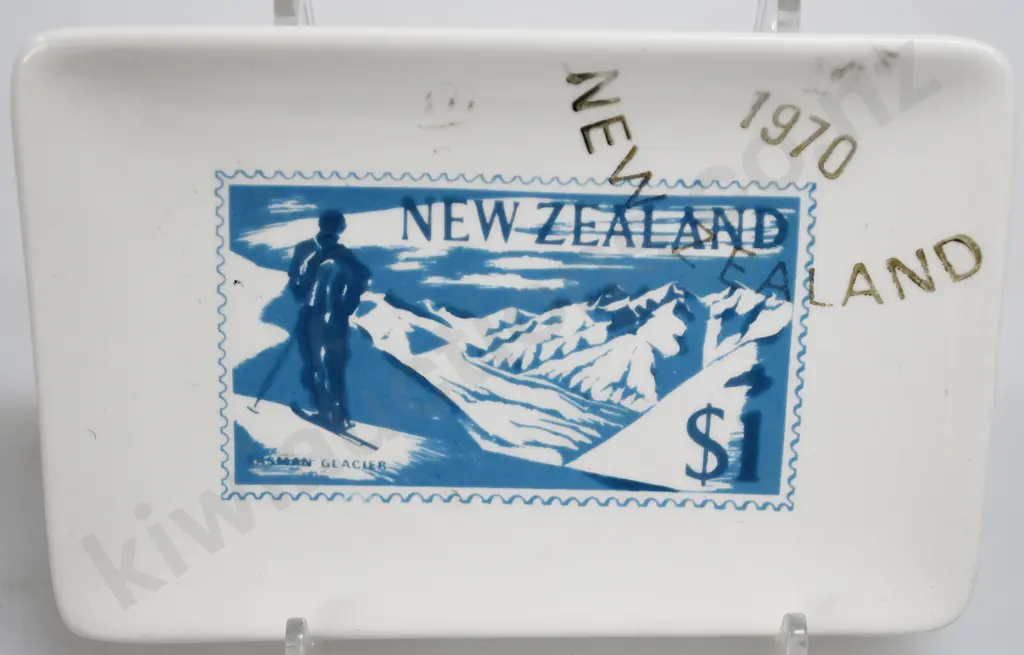 CROWN LYNN POSTAGE STAMP DISH $1 TASMAN GLACIER Image 1++
