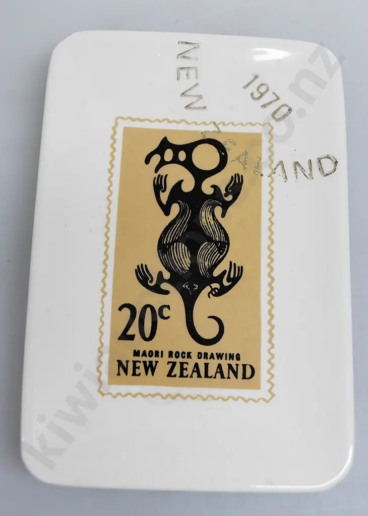 CROWN LYNN POSTAGE STAMP DISH 20c MAORI ROCK DRAWING Image 1++