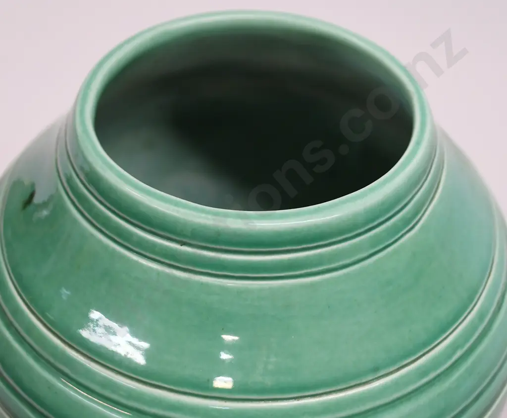 O C STEPHENS RIBBED GREEN VASE Image 1++