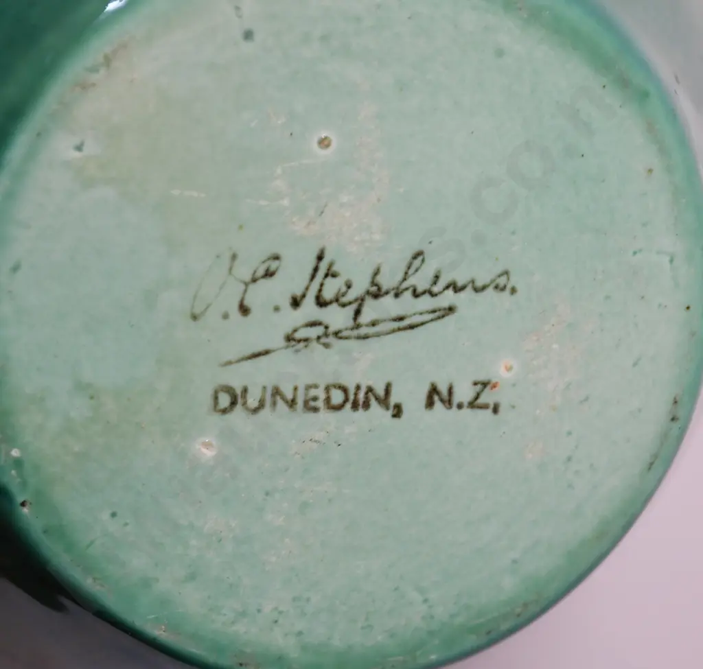 O C STEPHENS RIBBED GREEN VASE Image 1++