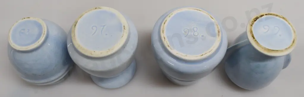 CROWN LYNN DUCK EGG BLUE MINI VASES NUMBERS 63, 29, 133, 134 Image 1++