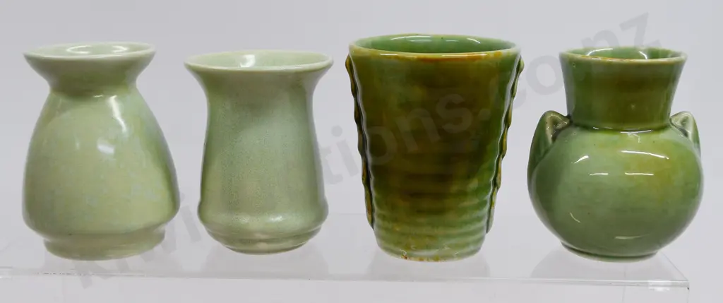 CROWN LYNN GREEN MINI VASES NUMBERS 97, 102, 131, 134 Image 1++