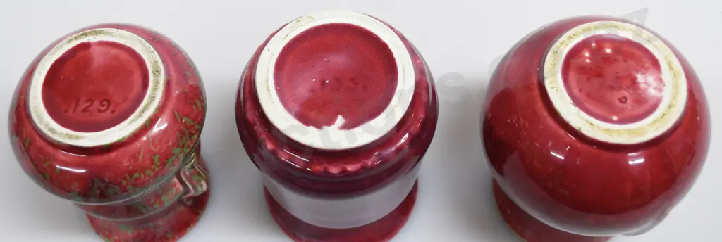 CROWN LYNN RHUBARB MINI VASES NUMBERS 129, 133, 134 Image 1++