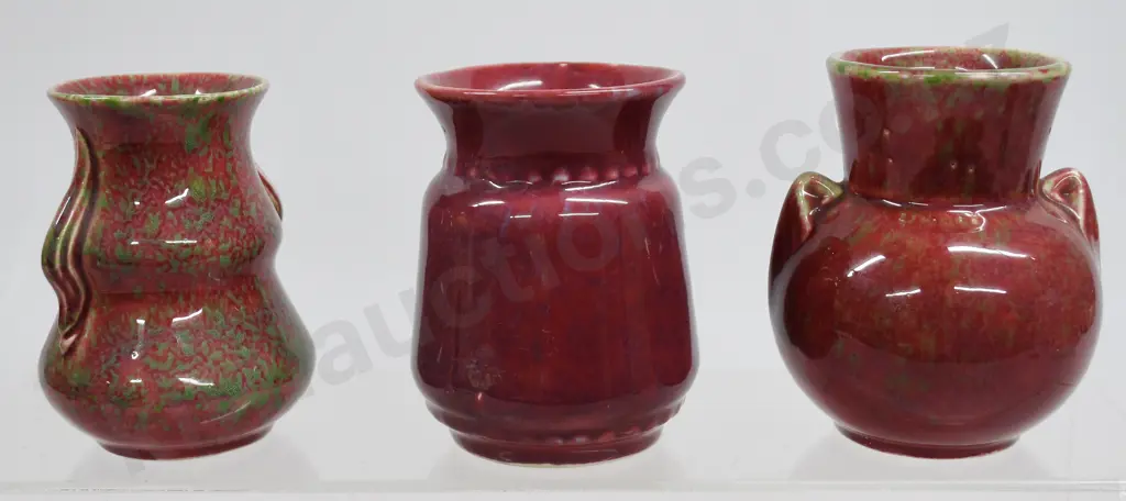 CROWN LYNN RHUBARB MINI VASES NUMBERS 129, 133, 134 Image 1++