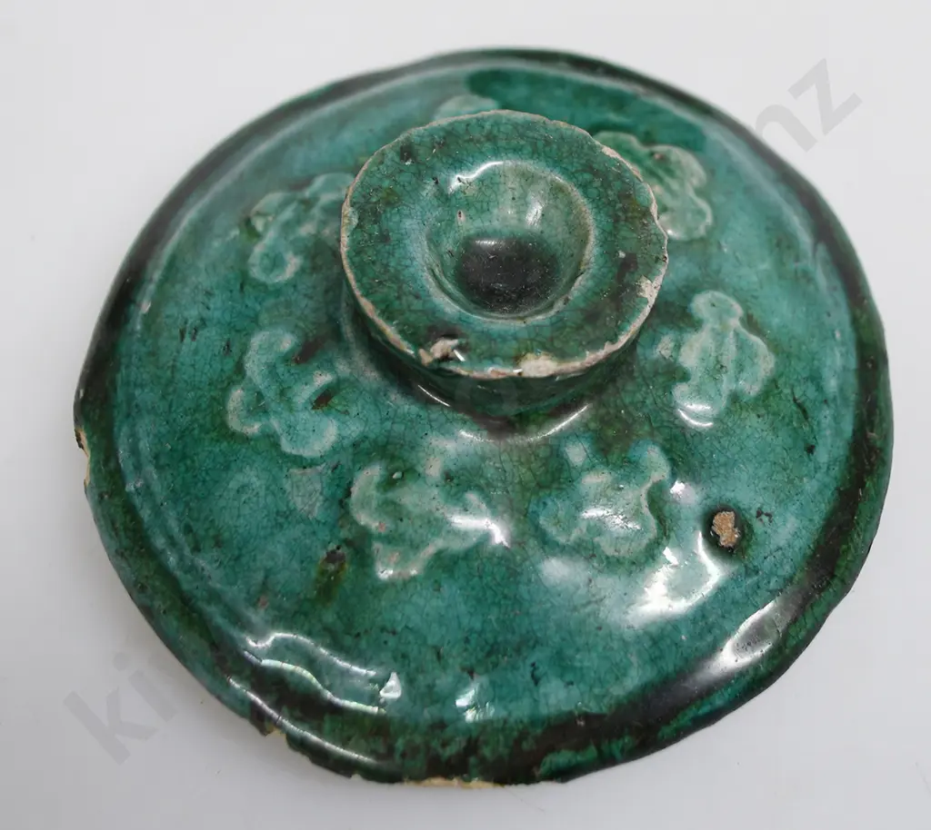 GREEN GLAZED CHINESE STORAGE JAR WITH LID Image 1++