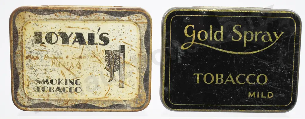 LOYAL'S AUCKLAND NZ, GOLD SPRAY TOBACCO TINS Image 1++