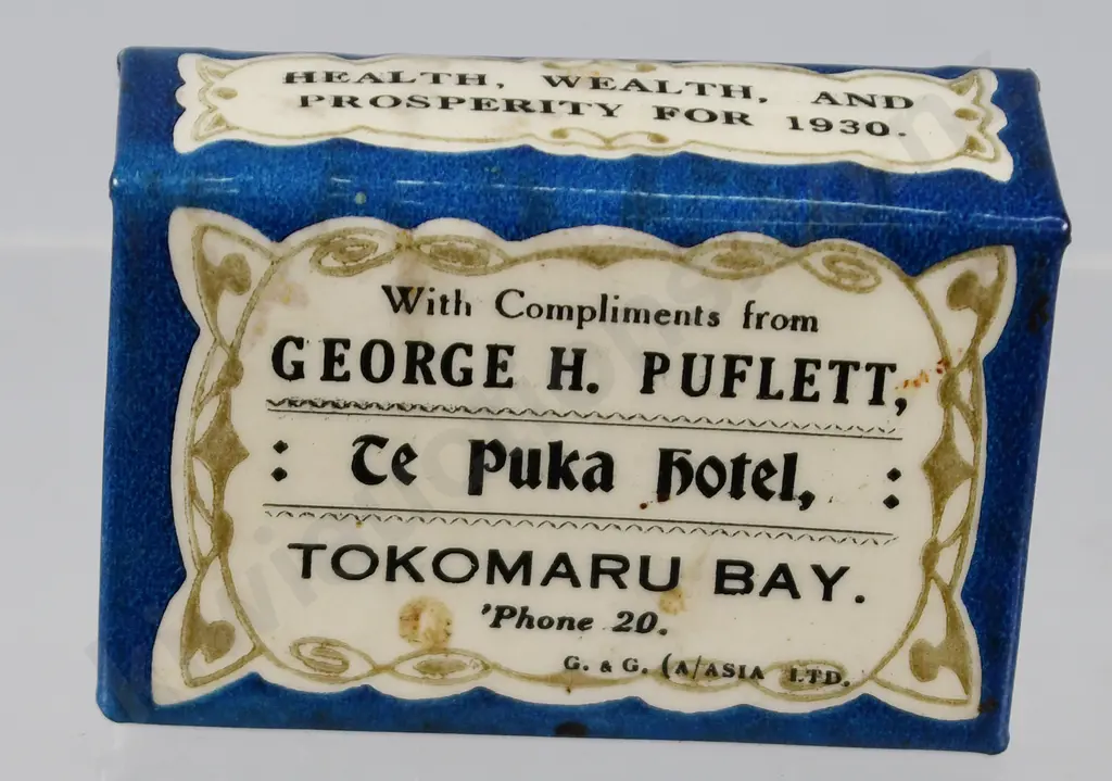 TE PUKA HOTEL TOKOMARU BAY MATCH BOX HOLDER 1930 Image 1++
