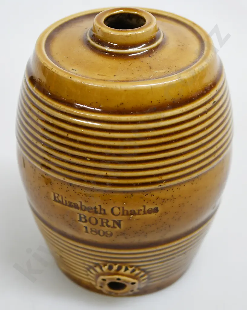 STONEWARE BARREL ELIZABETH CHARLES BORN 1809 Image 1++