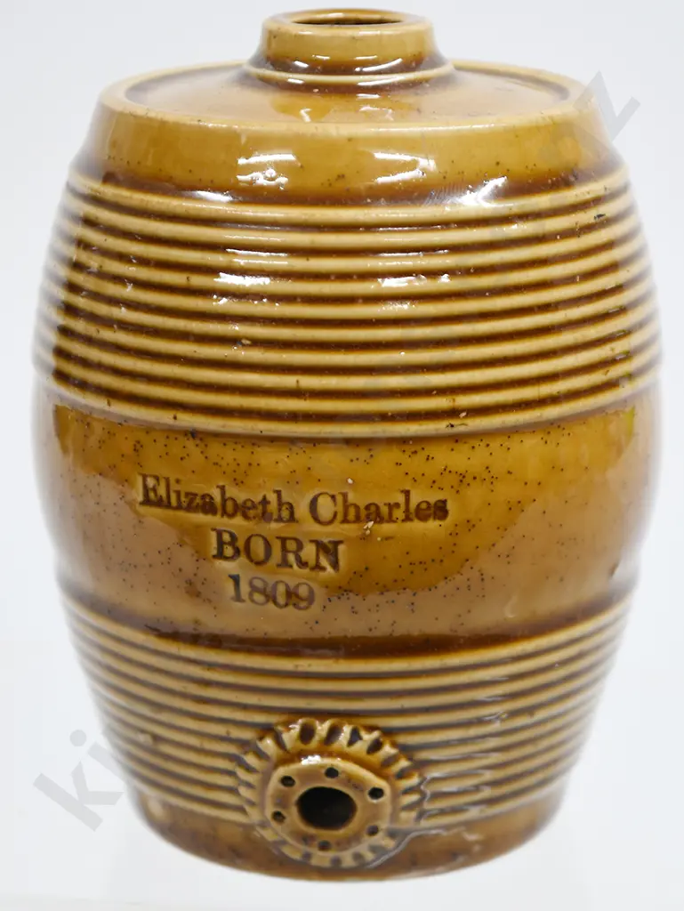 STONEWARE BARREL ELIZABETH CHARLES BORN 1809 Image 1++