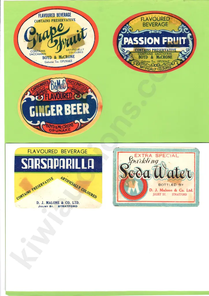 ORIGINAL LABELS FROM TARANAKI SOFT DRINK FIRMS Image 1++