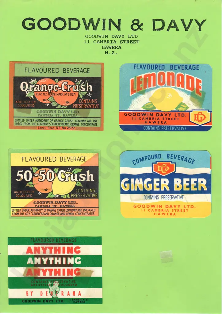 ORIGINAL LABELS FROM TARANAKI SOFT DRINK FIRMS Image 1++