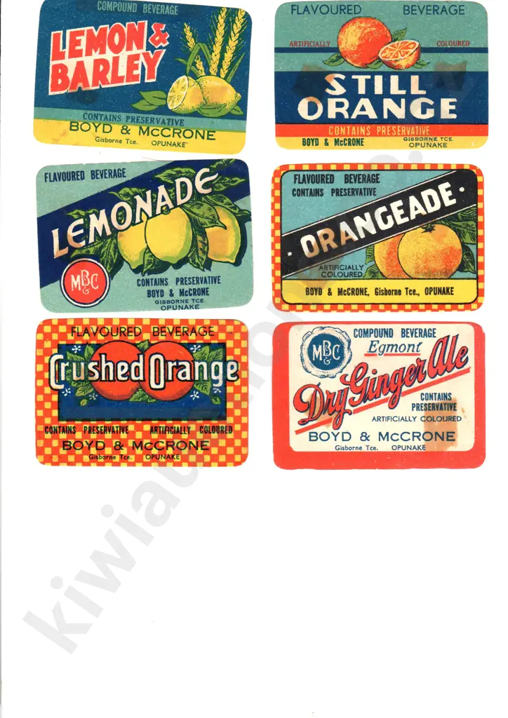 ORIGINAL LABELS FROM TARANAKI SOFT DRINK FIRMS Image 1++