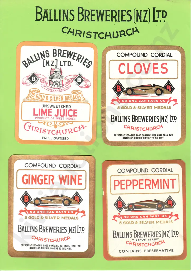 BALLINS CHRISTCHURCH ORIGINAL SOFT DRINK LABELS Image 1++