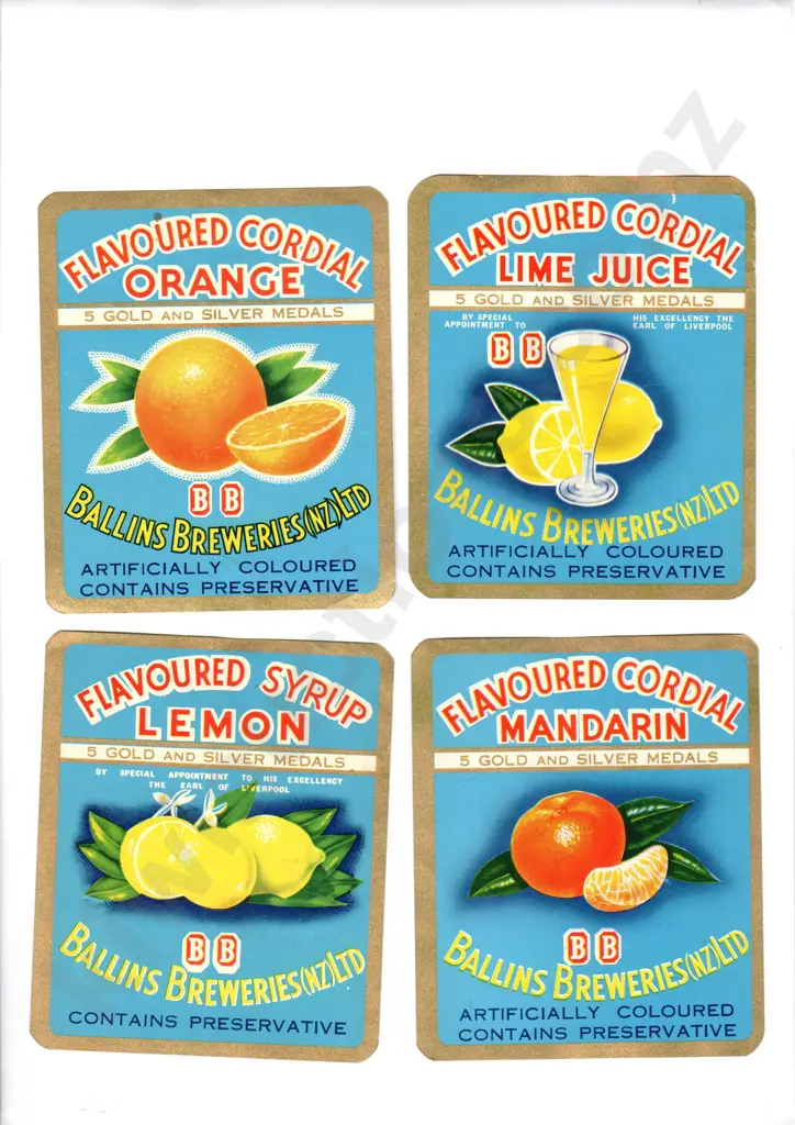BALLINS CHRISTCHURCH ORIGINAL SOFT DRINK LABELS Image 1++