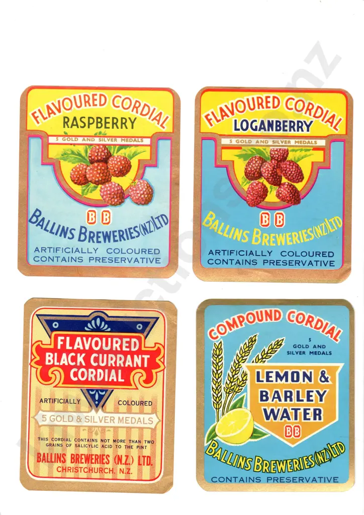 BALLINS CHRISTCHURCH ORIGINAL SOFT DRINK LABELS Image 1++