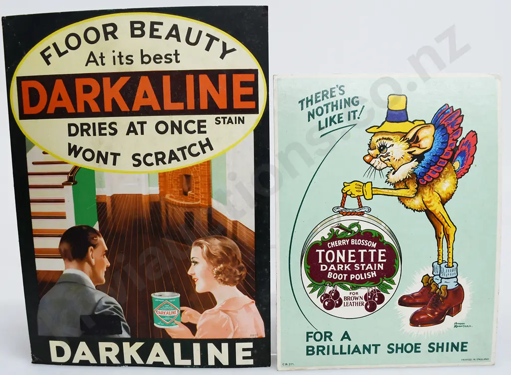SHOW CARDS, CHERRY BLOSSOM TONETTE BOOT POLISH, DARKALINE STAIN Image 1++