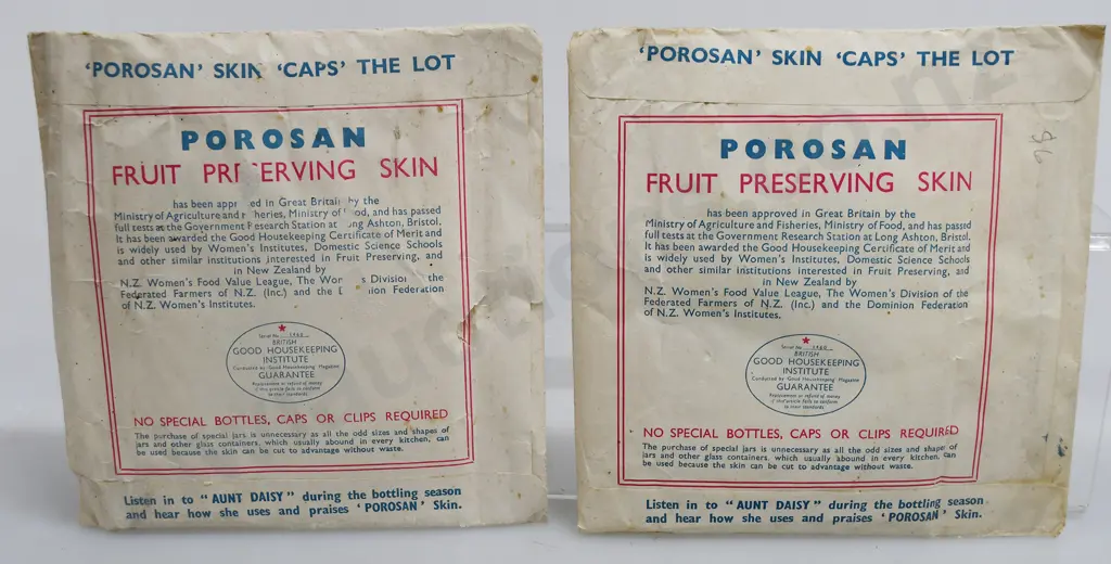 VINTAGE SANDWHICH FLAGS, POROSAN FRUIT PRESERVING SKINS Image 1++
