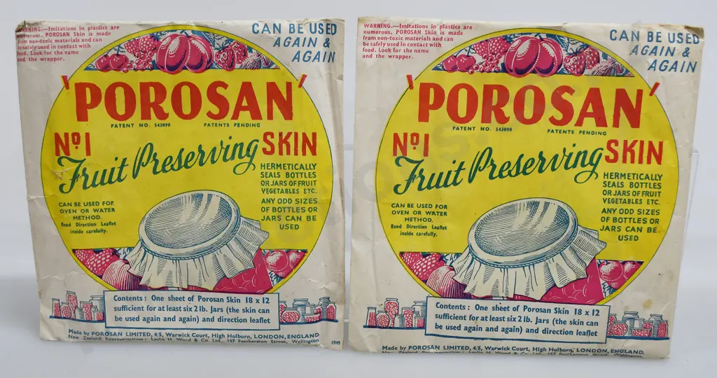 VINTAGE SANDWHICH FLAGS, POROSAN FRUIT PRESERVING SKINS Image 1++