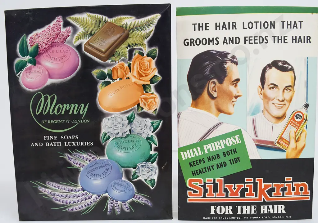 SHOW CARDS, SILVIKRIN HAIR LOTION, MORNY OF REGENT ST LONDON SOAPS Image 1++