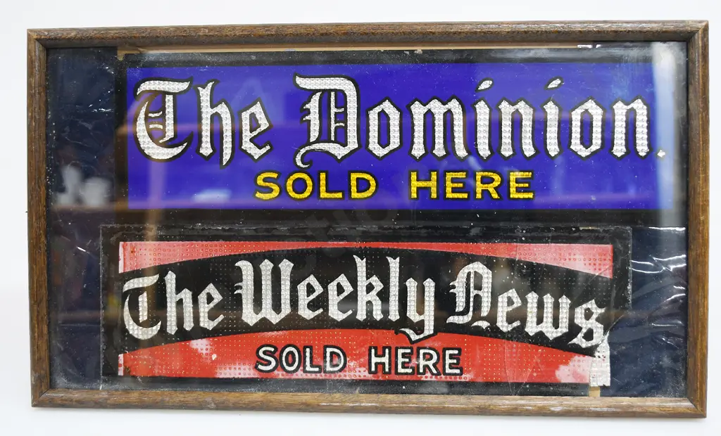THE DOMINION, THE WEEKLY NEWS SOLD HERE SIGNS Image 1++