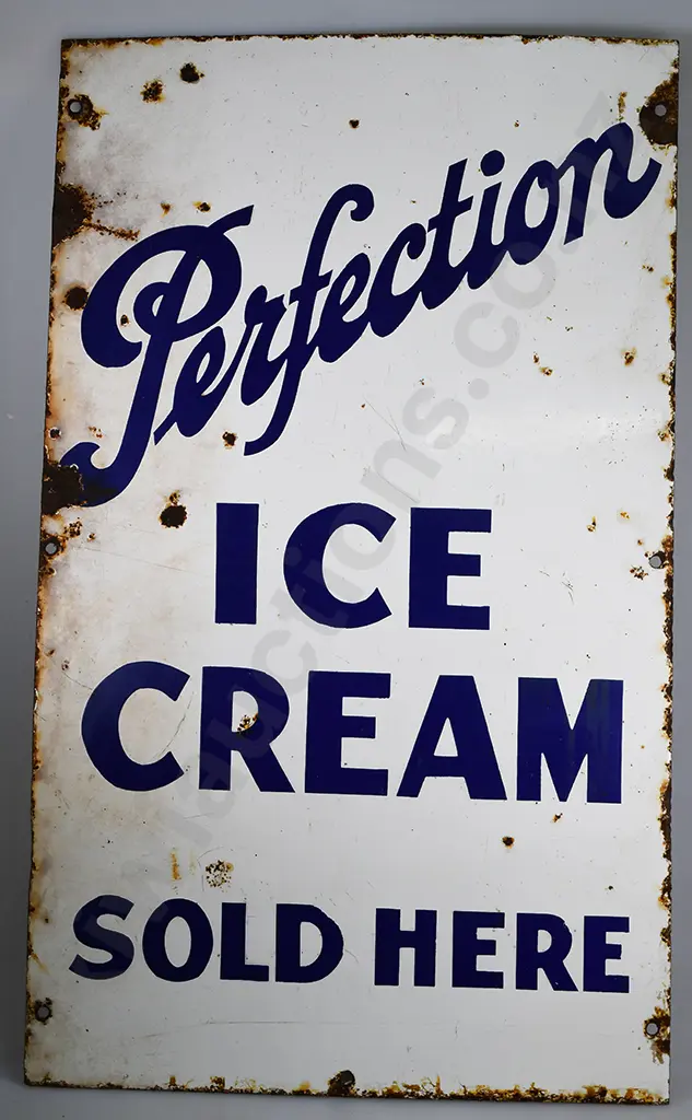 PERFECTION ICE CREAM SOLD HERE ENAMEL SIGN Image 1++